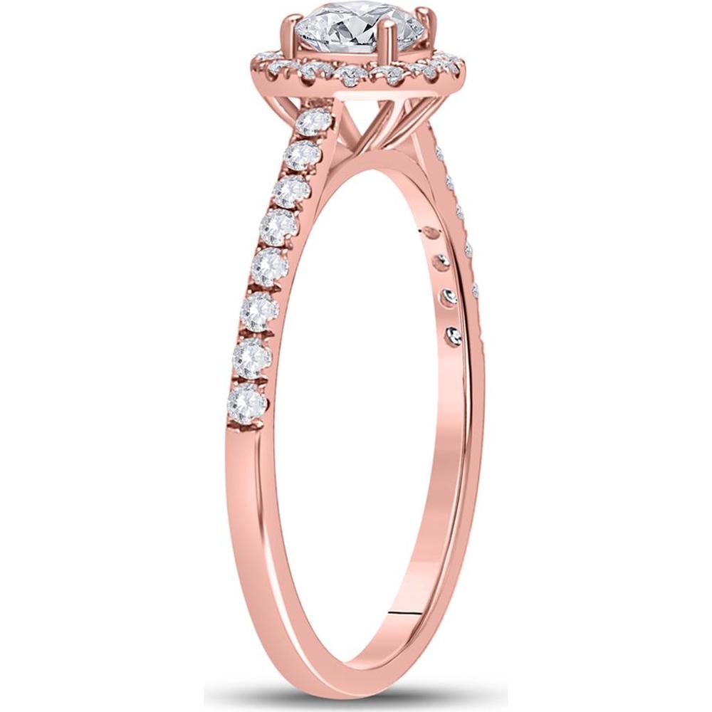 14K Rose Gold Engagement Ring with Prong-Set Round Diamond and Pavé Halo - 0.75 Carat Total Diamond Weight