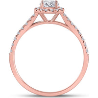 14K Rose Gold Engagement Ring with Prong-Set Round Diamond and Pavé Halo - 0.75 Carat Total Diamond Weight