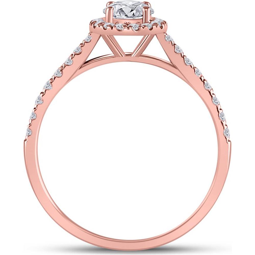 14K Rose Gold Engagement Ring with Prong-Set Round Diamond and Pavé Halo - 0.75 Carat Total Diamond Weight