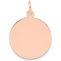 14K Rose Gold Engraveable Plain Circular Disc Charm - 18mm, Personalized Jewelry Pendant by Oro Pregiato