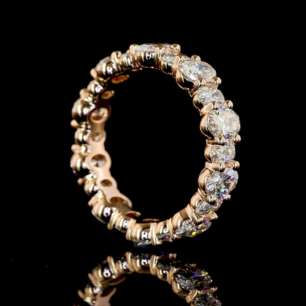14K Rose Gold Eternity Band with Alternating Oval Cut Lab Diamonds - 2.78 Carats Total Diamond Weight, D-E Color VS1 Clarity - Covaloro Fine Jewelry