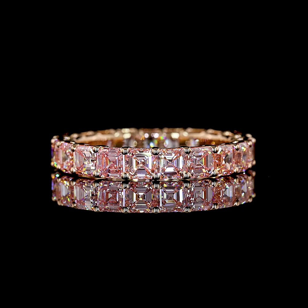 14K Rose Gold Eternity Band with Asscher Cut Fancy Vivid Pink Lab Diamonds - 3.35 Total Carat Weight - Covaloro Fine Jewelry