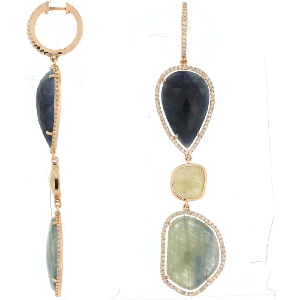 14K Rose Gold Fancy Sapphire Drop Earrings with Diamond Halo Accents - 49.50 Carat Total Sapphire Weight and 1.20 Carat Total Diamond Weight - Royal Jewelry