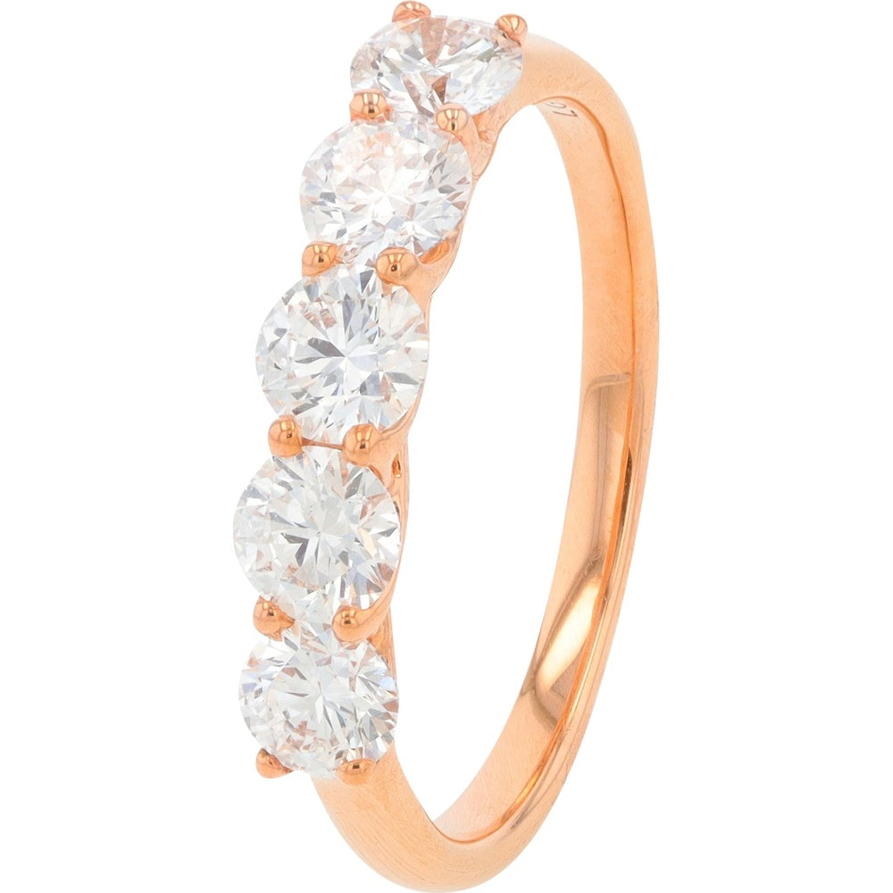 14K Rose Gold Five-Stone Band with Shared Prong Set Round Lab Grown Diamonds - 1.00 Carat Total Diamond Weight