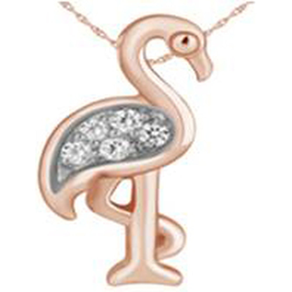 14K Rose Gold Flamingo Pendant with Pavé Set Round Diamonds - 0.02 Carat Total Diamond Weight - Royal Jewelry