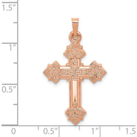 14K Rose Gold Fleur de Lis Cross Pendant - 30mm Length, 20mm Width by Oro Pregiato