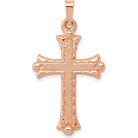 14K Rose Gold Fleur de Lis Cross Pendant with Brushed and Polished Finish by Oro Pregiato
