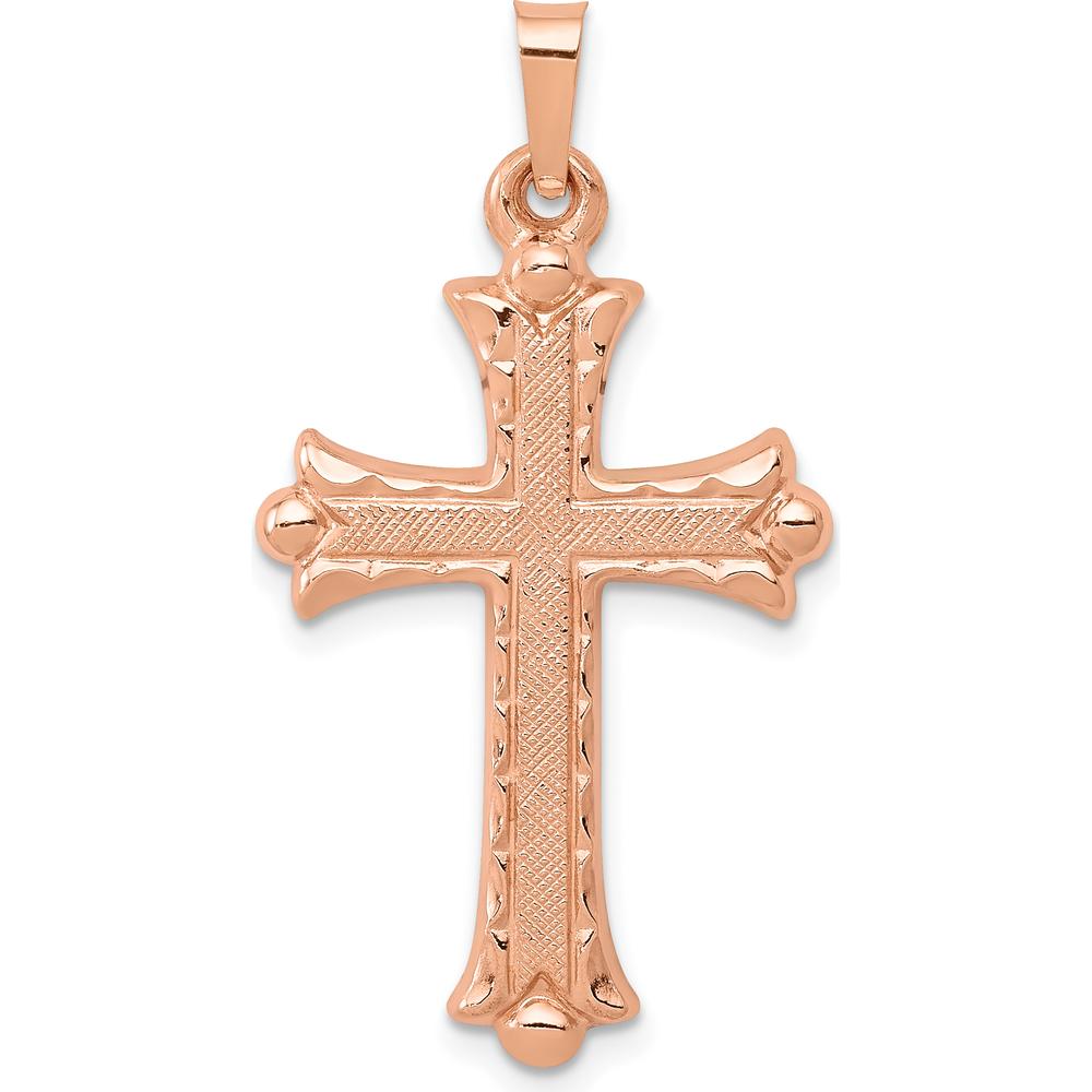 14K Rose Gold Fleur de Lis Cross Pendant with Brushed and Polished Finish by Oro Pregiato