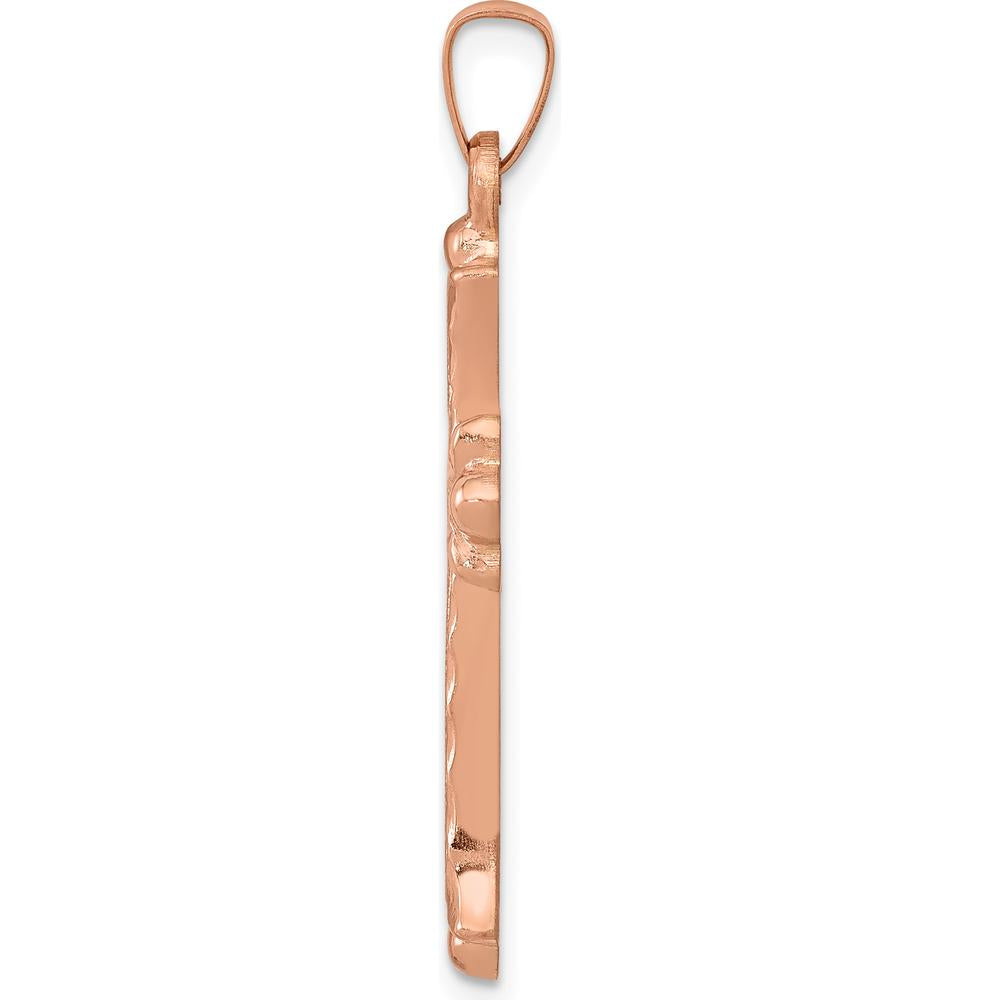 14K Rose Gold Fleur de Lis Cross Pendant with Brushed and Polished Finish by Oro Pregiato