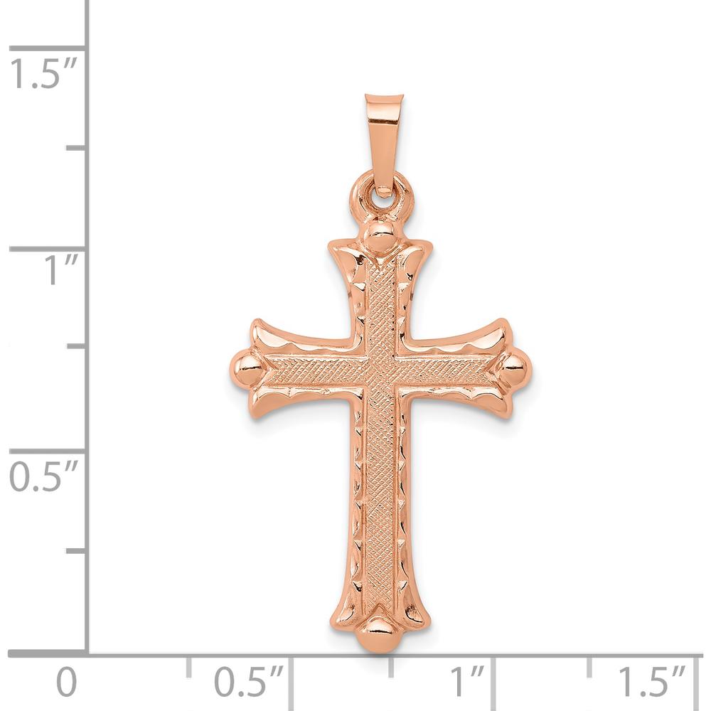 14K Rose Gold Fleur de Lis Cross Pendant with Brushed and Polished Finish by Oro Pregiato