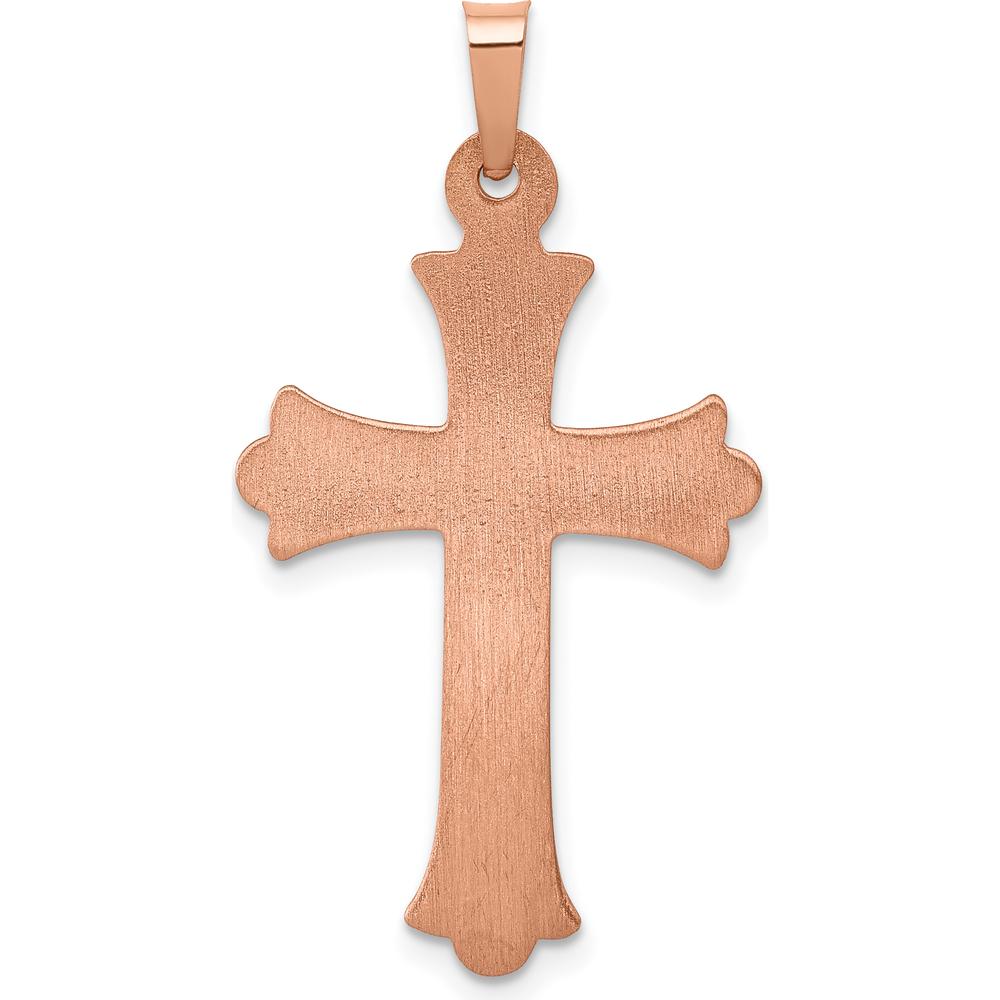 14K Rose Gold Fleur de Lis Cross Pendant with Brushed and Polished Finish by Oro Pregiato