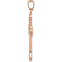 14K Rose Gold Fleur de Lis Cross Pendant with White Rhodium Accents - 35mm Length by Oro Pregiato