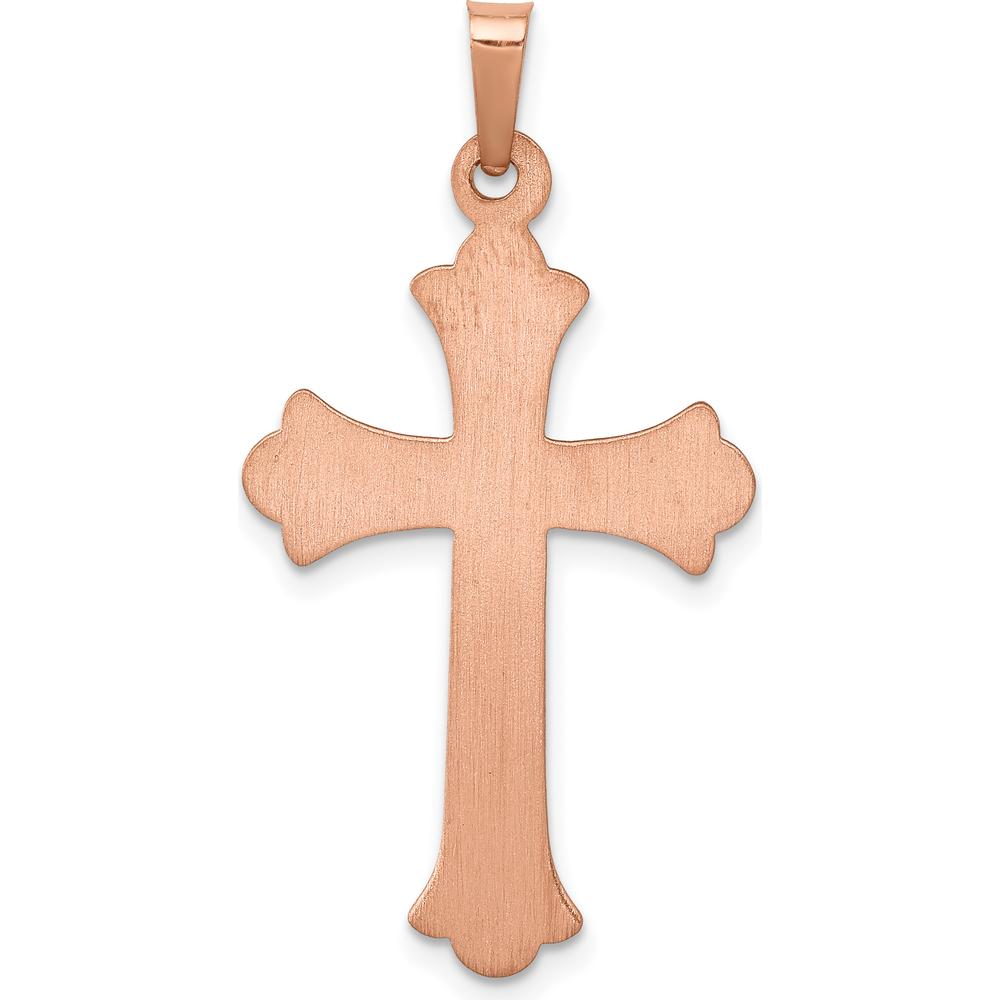 14K Rose Gold Fleur de Lis Cross Pendant with White Rhodium Accents - 35mm Length by Oro Pregiato