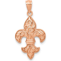 14K Rose Gold Fleur de Lis Pendant with Textured Design - Symbolic Luxury Jewelry by Oro Pregiato