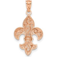 14K Rose Gold Fleur de Lis Pendant with Textured Design - Symbolic Luxury Jewelry by Oro Pregiato