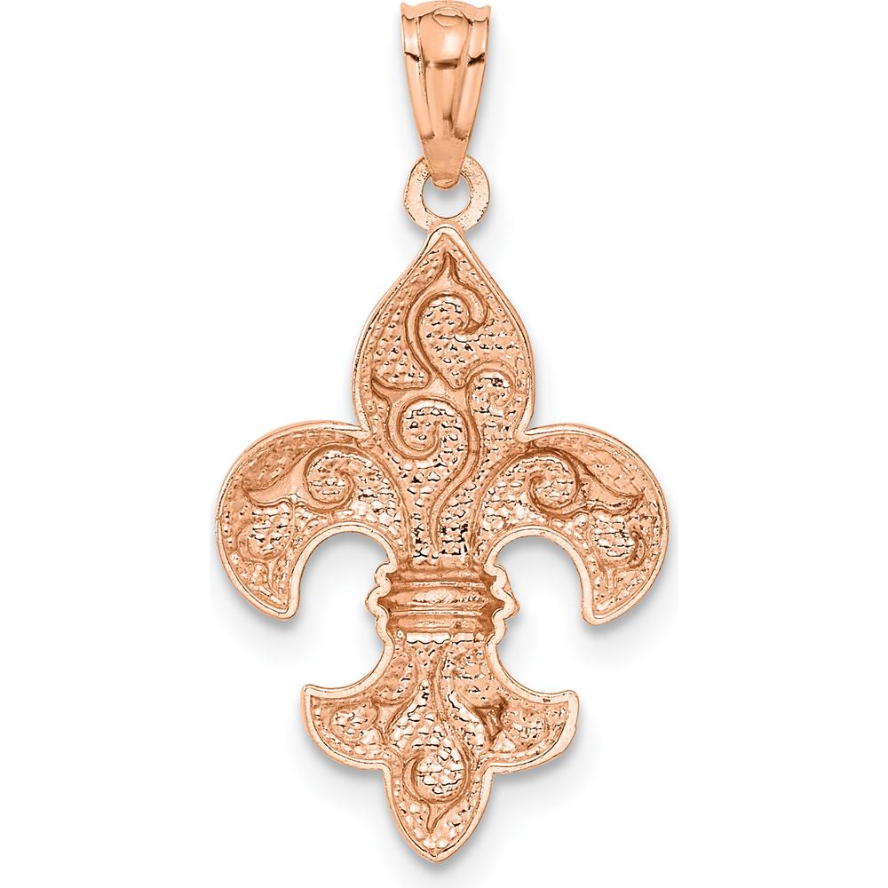 14K Rose Gold Fleur de Lis Pendant with Textured Design - Symbolic Luxury Jewelry by Oro Pregiato