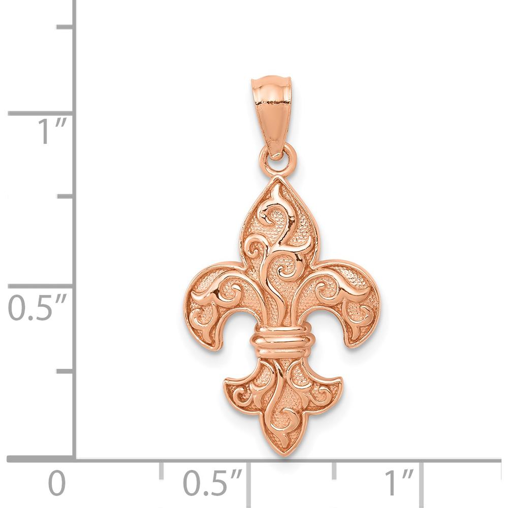 14K Rose Gold Fleur de Lis Pendant with Textured Design - Symbolic Luxury Jewelry by Oro Pregiato