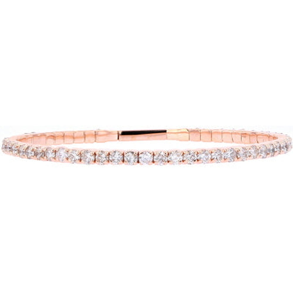 14K Rose Gold Flexible Bangle Bracelet with Prong-Set Round Brilliant Diamonds - 4.50 Carat Total Diamond Weight