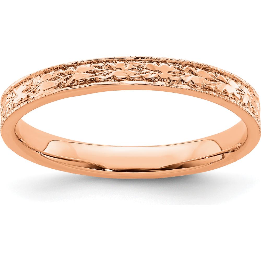14K Rose Gold Floral Band with Polished Finish - 2.48mm Width by 0