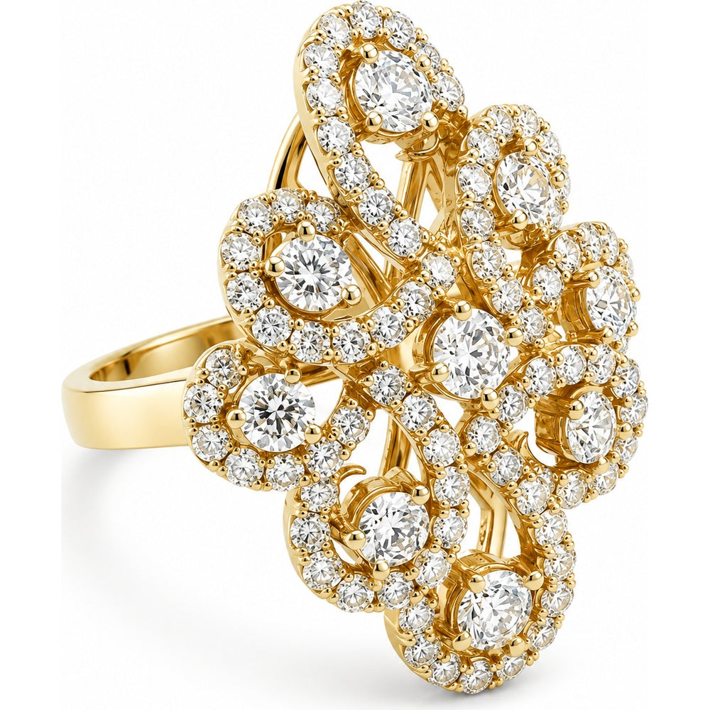 14K Rose Gold Floral Cluster Fashion Ring with Round Brilliant Diamonds - 2.18 Carat Total Diamond Weight by Auriventus