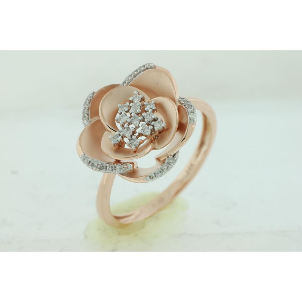 14K Rose Gold Floral Diamond Ring with Prong Set Diamonds - 0.18 Carats Total Diamond Weight