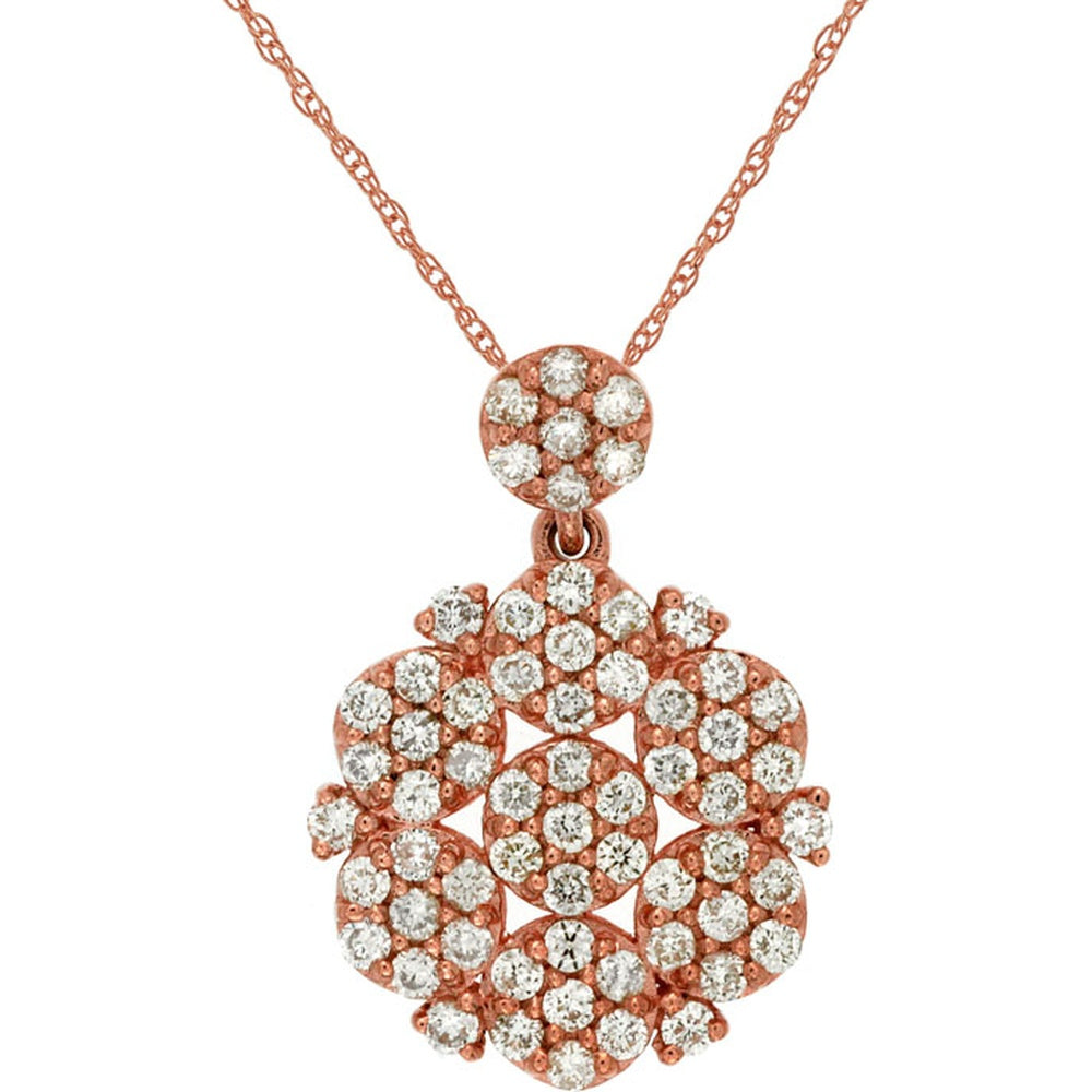 14K Rose Gold Floral Pendant Necklace with Prong-Set Round Diamonds - 0.52 Carat Total Diamond Weight - Royal Jewelry