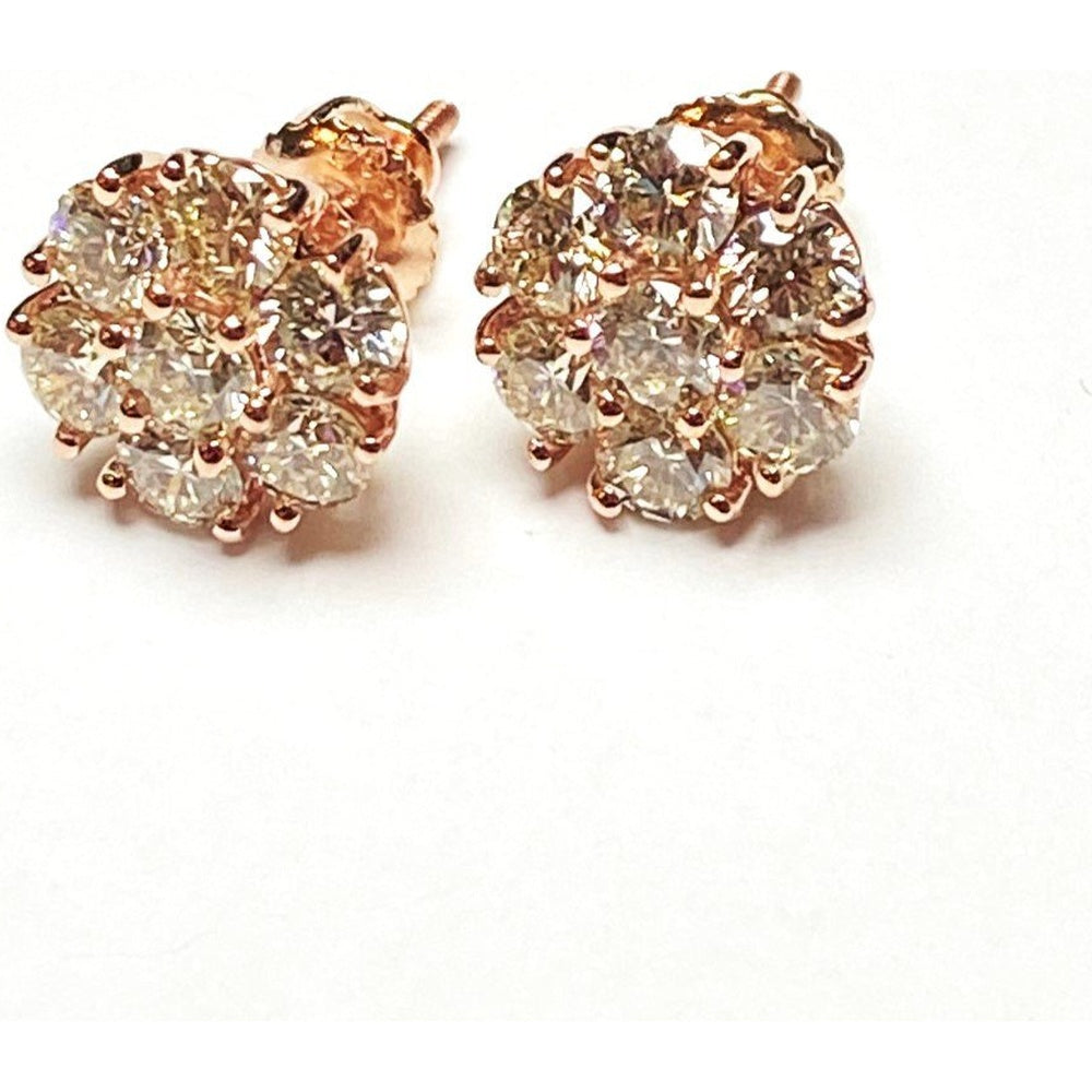 14K Rose Gold Flower Cluster Stud Earrings with Prong Set Round Diamonds - 2.82 Carat Total Diamond Weight by Auriventus