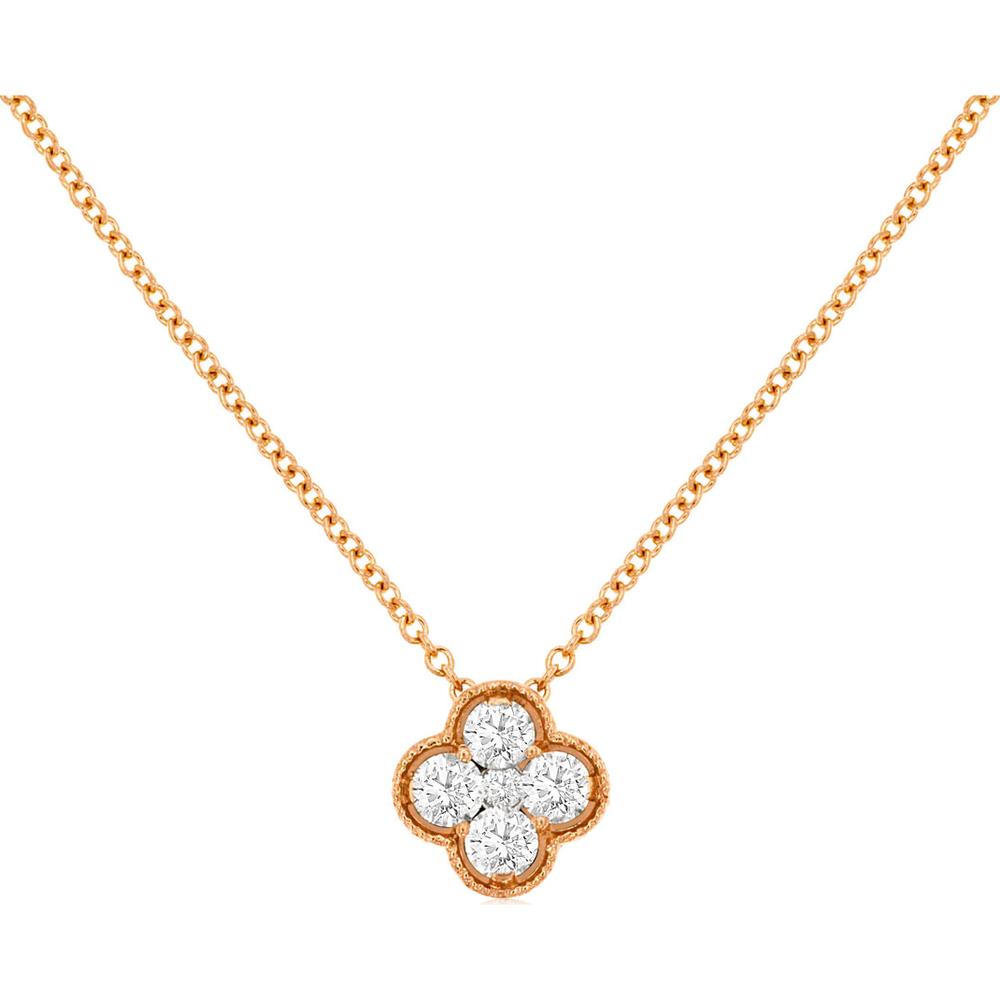 14K Rose Gold Flower Pendant Necklace with Round Diamonds - 0.26 Carat Total Diamond Weight - Royal Jewelry