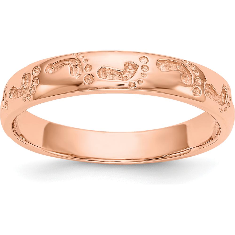 14K Rose Gold Footprints Ring - 4mm Themed Band by Oro Pregiato