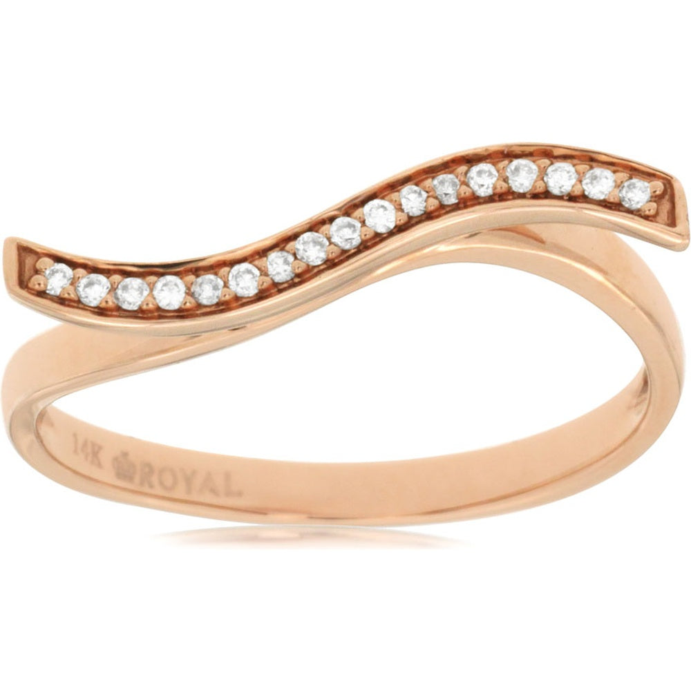 14K Rose Gold Free Form Curved Wedding Band with Pavé Set Round Diamonds - 0.07 Carat Total Diamond Weight - Royal Jewelry