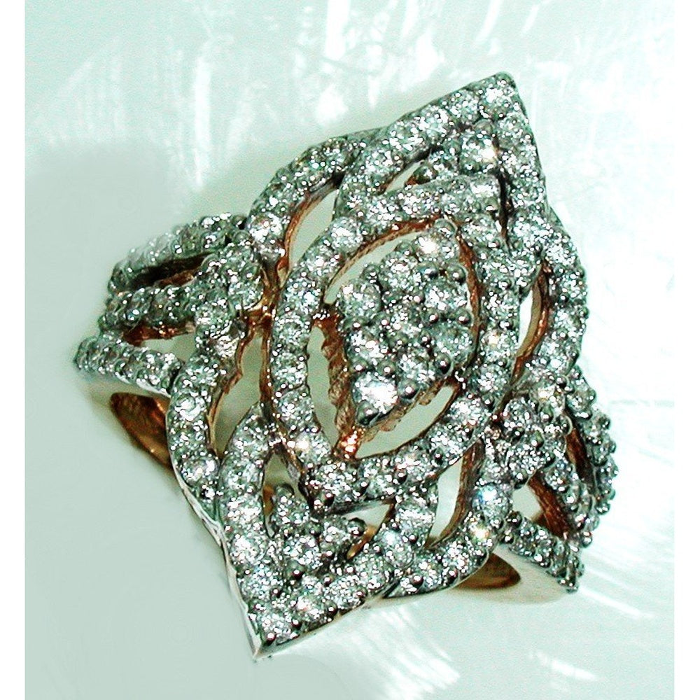 14K Rose Gold Free Form Fashion Ring with Milgrain Set Round Diamonds - 1.48 Carat Total Diamond Weight by Auriventus