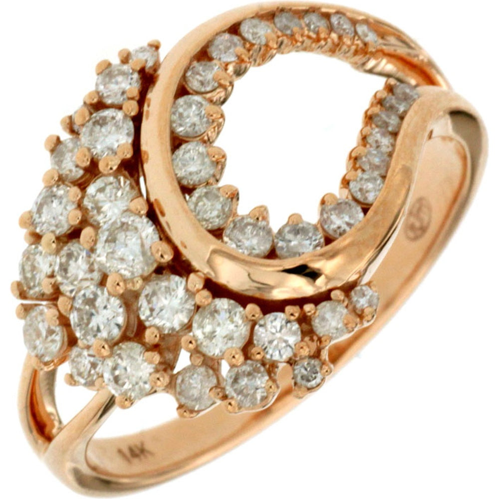 14K Rose Gold Free-Form Open Circle Ring with Prong-Set Round Diamonds - 0.68 Carat Total Diamond Weight - Royal Jewelry