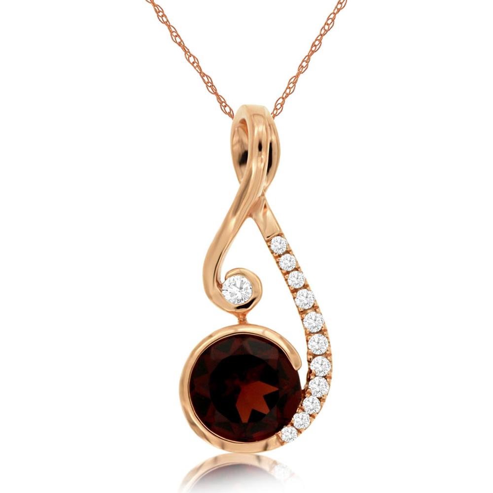 14K Rose Gold Free-Form Pendant with 1.00 Carat Round Garnet and 0.08 Carat Diamond Accents - Royal Jewelry