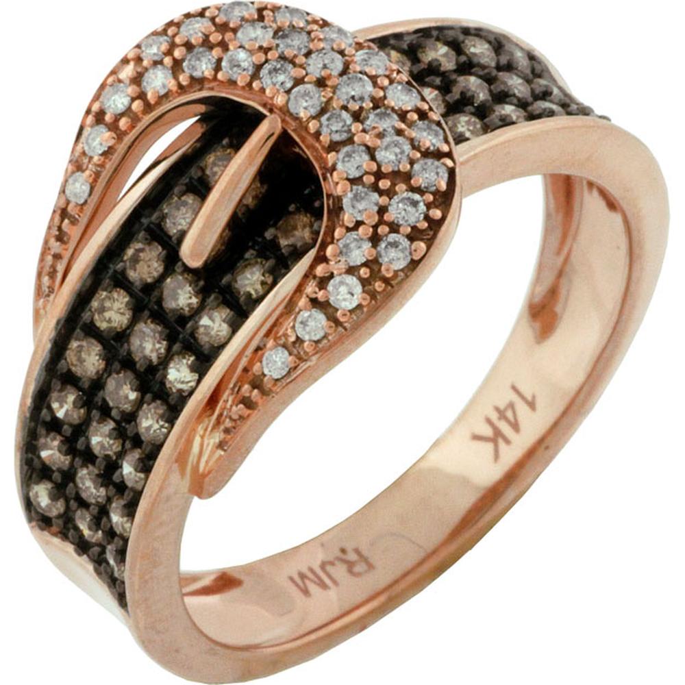 14K Rose Gold Free Form Ring with Pavé White and Mocha Diamonds - 0.50 Carat Total Diamond Weight - Royal Jewelry