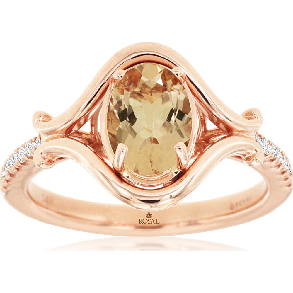 14K Rose Gold Free Form Sculptural Ring with 1.00 Carat Oval Morganite and 0.10 Carat Diamond Accents - Royal Jewelry
