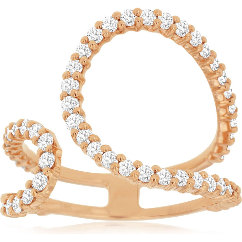 14K Rose Gold Free-Form Spiral Statement Ring with Pavé-Set Round Diamonds - 0.90 Carat Total Diamond Weight - Royal Jewelry