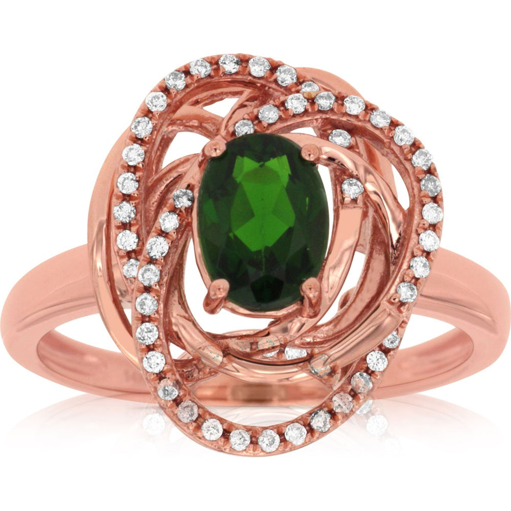 14K Rose Gold Free Form Swirl Ring with Oval Cut Russalite and Round Diamond Accents - 0.95 Carat Russalite and 0.15 Carat Total Diamond Weight - Royal Jewelry