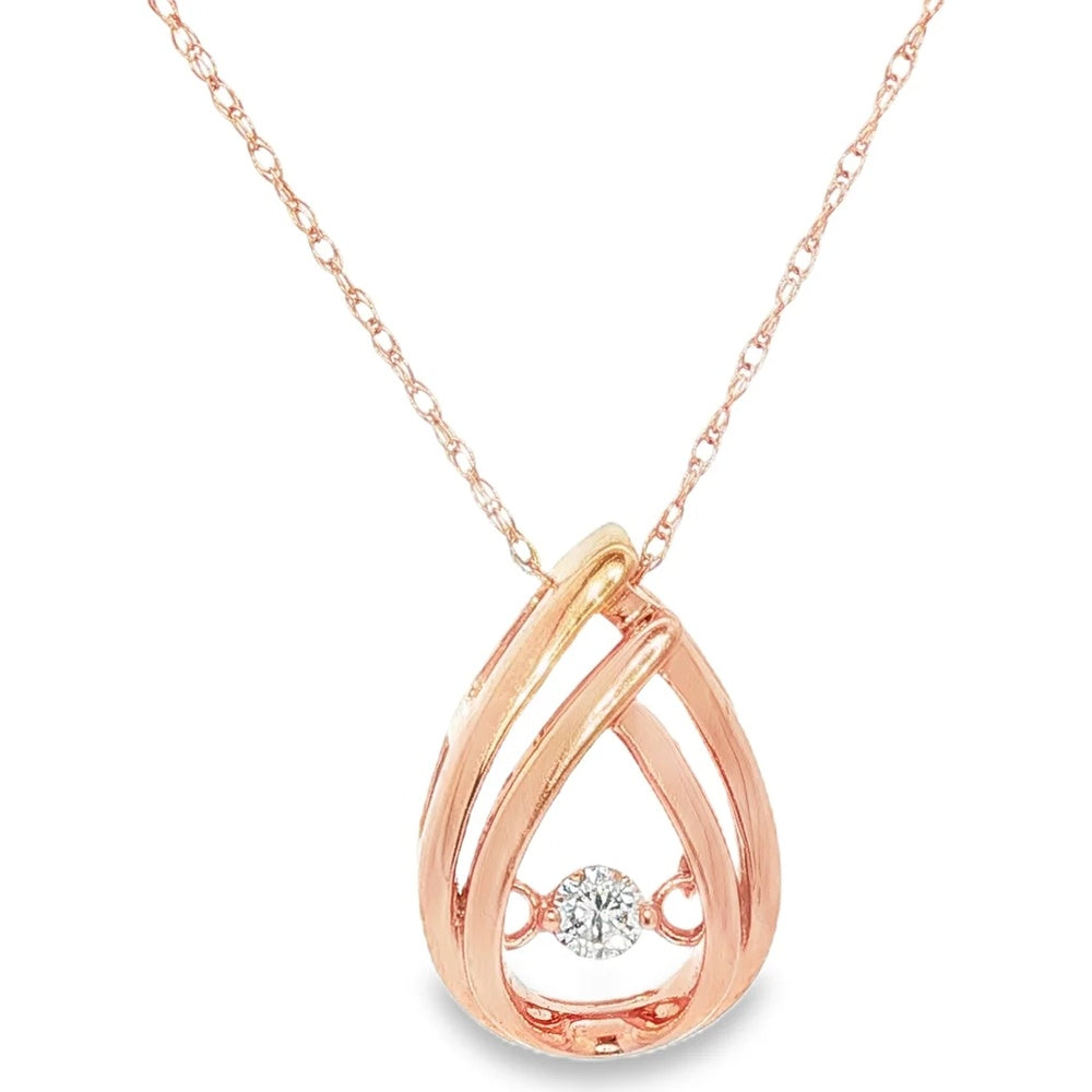 14K Rose Gold Free Form Teardrop Pendant with 4-Prong Set Round Diamond - 0.09 Carat Total Diamond Weight by Auriventus