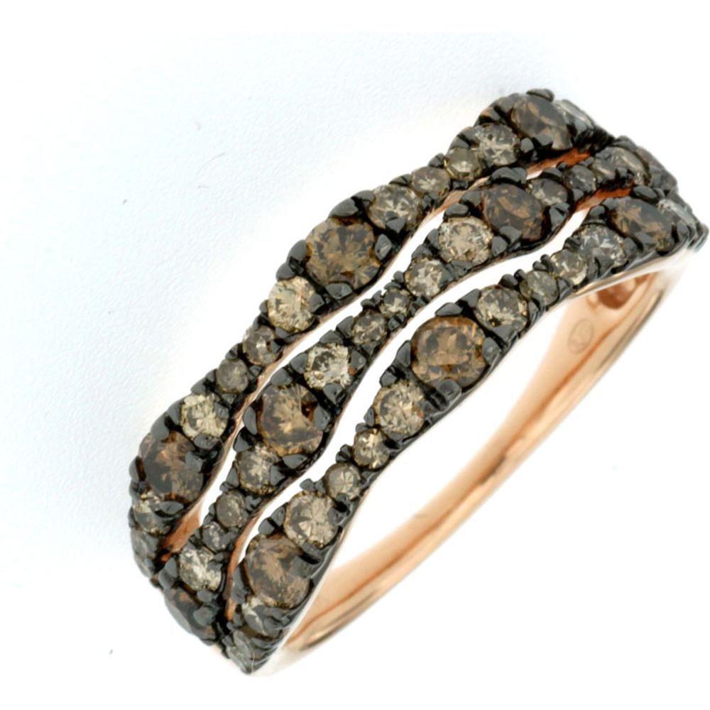 14K Rose Gold Free Form Three-Row Mocha Diamond Ring - 1.45 Carat Total Weight - Royal Jewelry