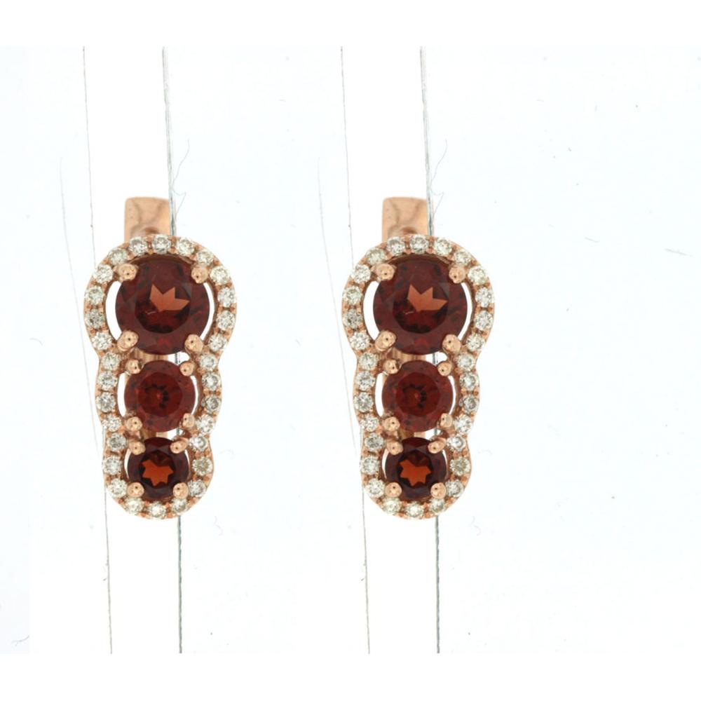 14K Rose Gold Garnet & Diamond Drop Earrings with Round Garnets - 1.20 Carat Total Garnet Weight & 0.19 Carat Total Diamond Weight - Royal Jewelry