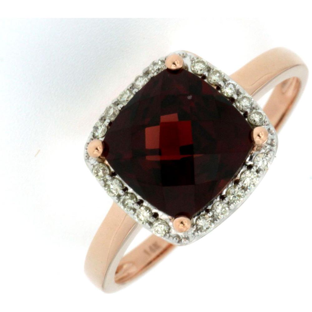 14K Rose Gold Garnet & Diamond Halo Ring - 2.75 Carats Garnet, 0.13 Carats Diamond Total Weight