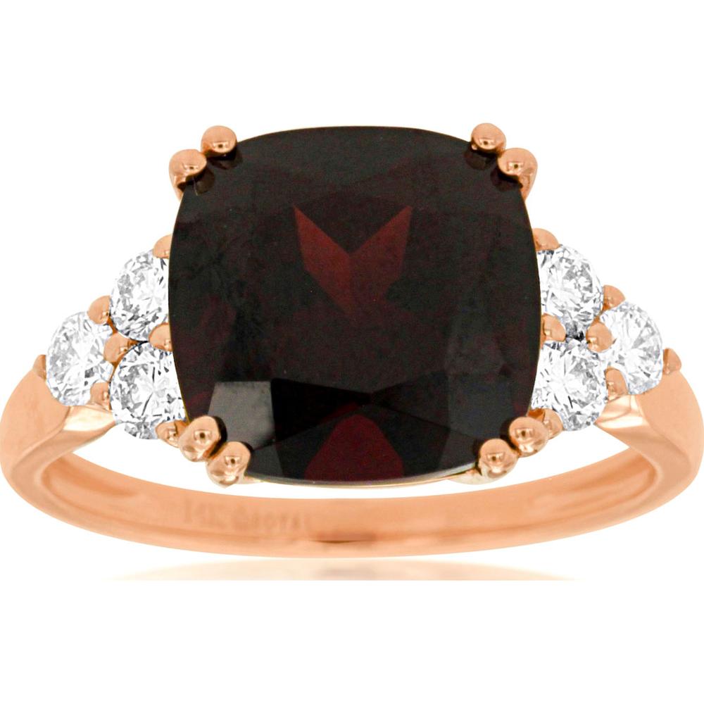 14K Rose Gold Garnet & Diamond Halo Ring - 5.05 Carats Total Gem Weight
