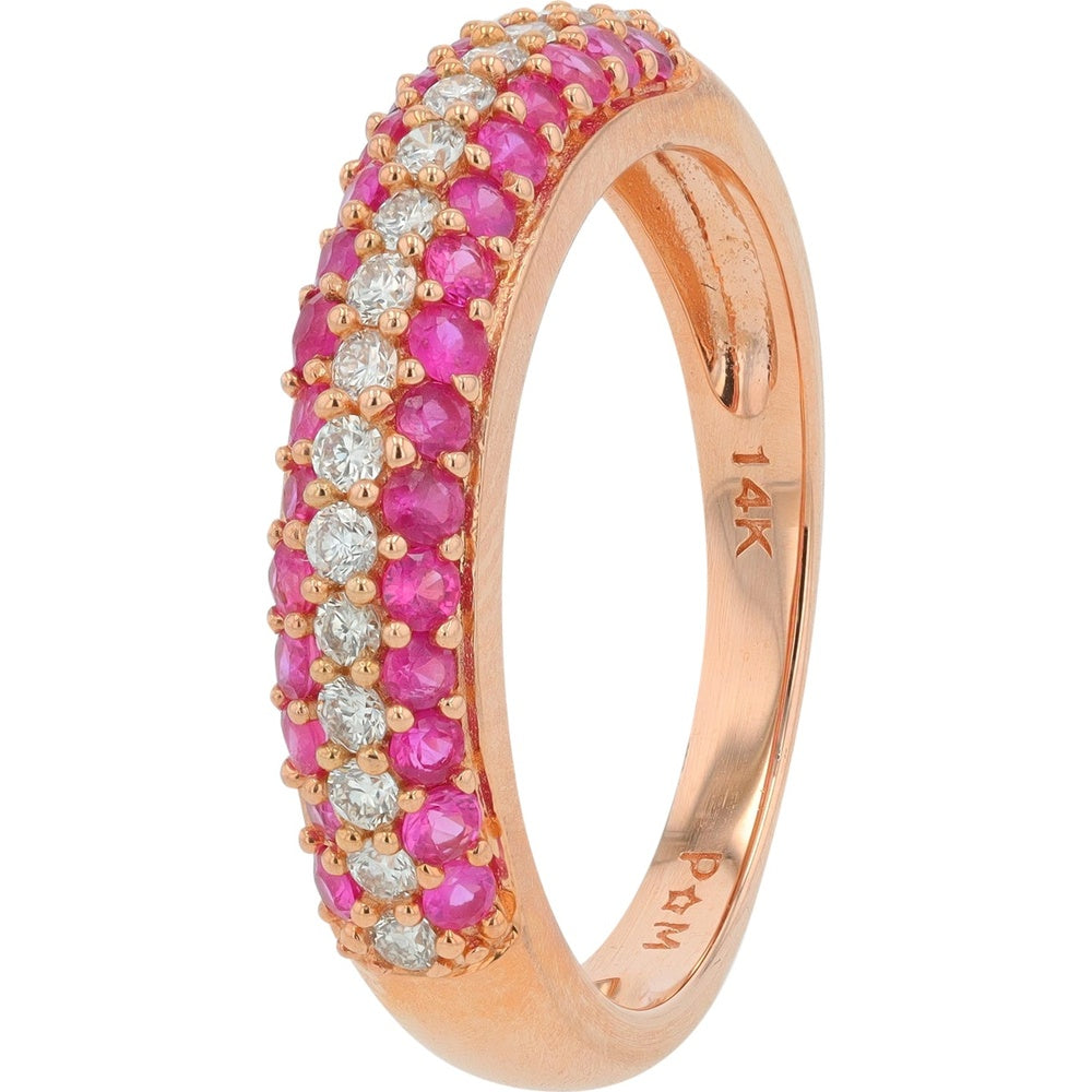 14K Rose Gold Gemstone Band with Round Diamonds and Rubies - 0.25 Carat Diamond Weight and 0.50 Carat Ruby Weight