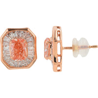 14K Rose Gold Geometric Halo Stud Earrings with Cushion Cut Pink Lab-Grown Diamonds and Tapered Baguette Accents - 3.50 Carat Total Diamond Weight