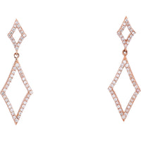14K Rose Gold Geometric Open Work Drop Earrings with Pavé-Set Round Diamonds - 0.33 Carat Total Diamond Weight