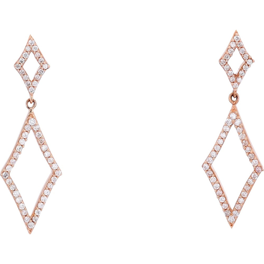 14K Rose Gold Geometric Open Work Drop Earrings with Pavé-Set Round Diamonds - 0.33 Carat Total Diamond Weight