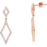 14K Rose Gold Geometric Open Work Drop Earrings with Pavé-Set Round Diamonds - 0.33 Carat Total Diamond Weight