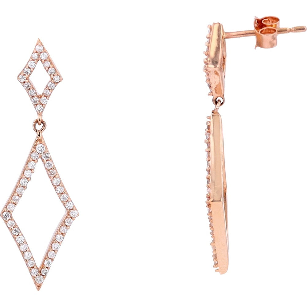 14K Rose Gold Geometric Open Work Drop Earrings with Pavé-Set Round Diamonds - 0.33 Carat Total Diamond Weight