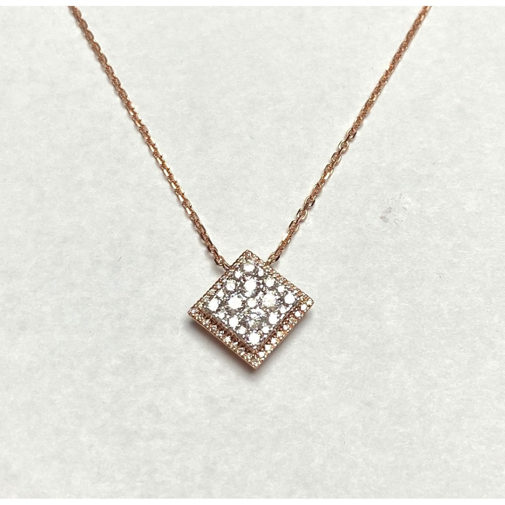 14K Rose Gold Geometric Square Pendant Necklace with Pavé Set Round Diamonds - 1.05 Carat Total Diamond Weight by Auriventus