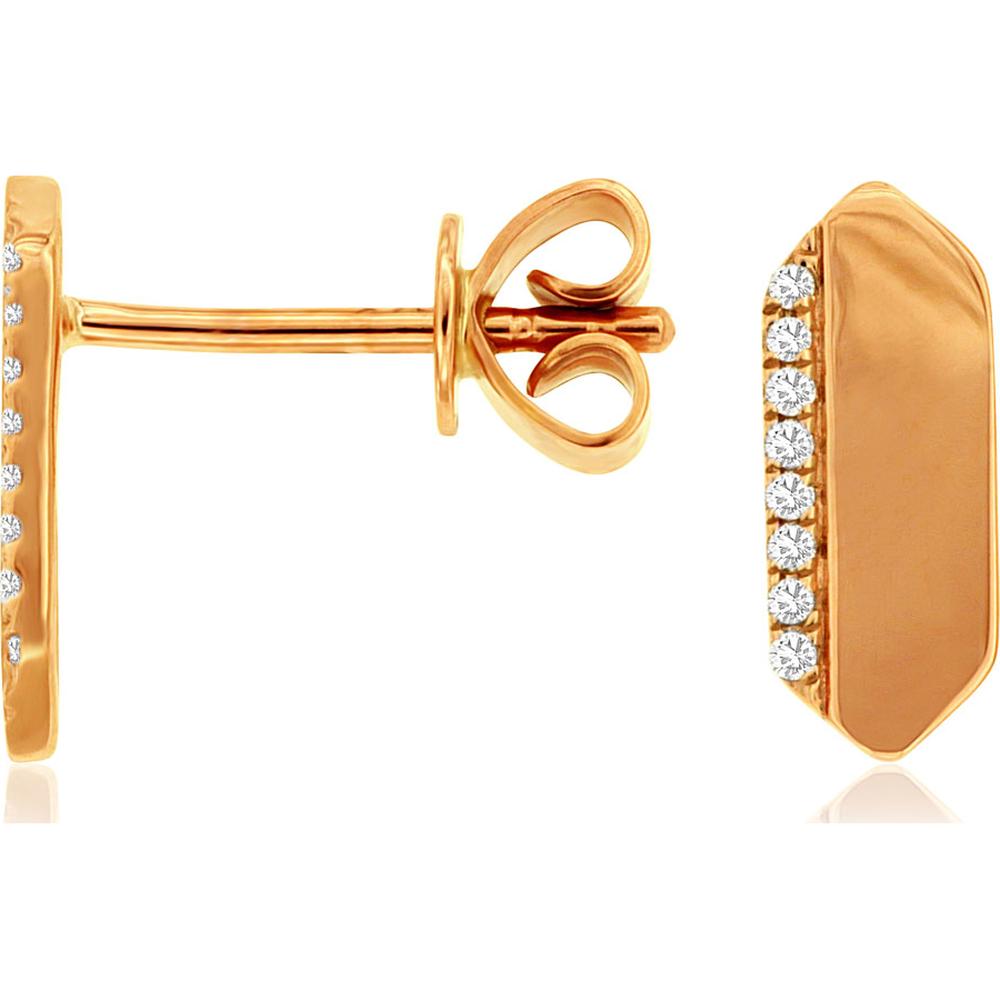 14K Rose Gold Geometric Stud Earrings with Edge-Set Round Diamonds - 0.04 Carat Total Diamond Weight - Royal Jewelry
